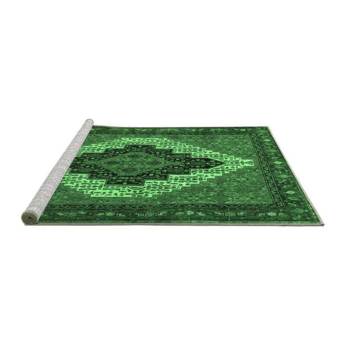 Sideview of Machine Washable Persian Emerald Green Traditional Area Rugs, wshtr2233emgrn