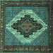 Square Machine Washable Persian Turquoise Traditional Area Rugs, wshtr2233turq