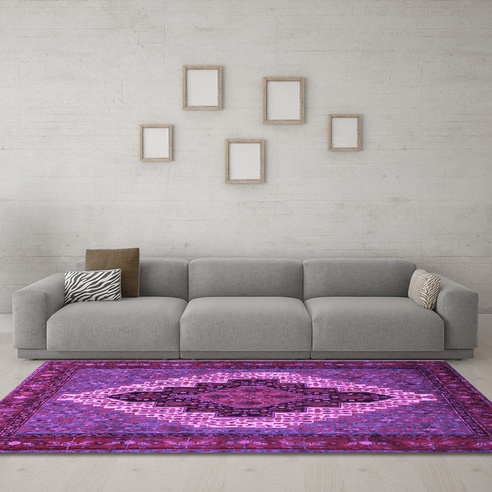 Machine Washable Persian Purple Traditional Area Rugs in a Living Room, wshtr2233pur