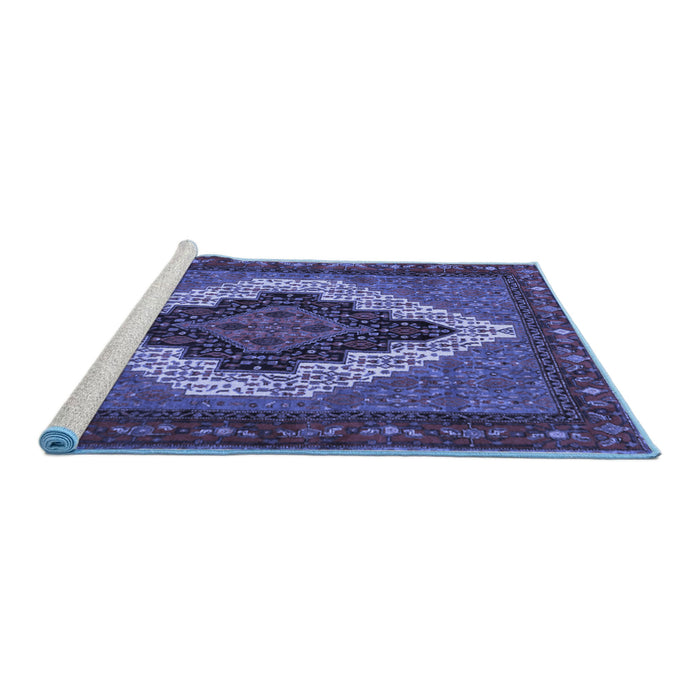 Sideview of Machine Washable Persian Blue Traditional Rug, wshtr2233blu