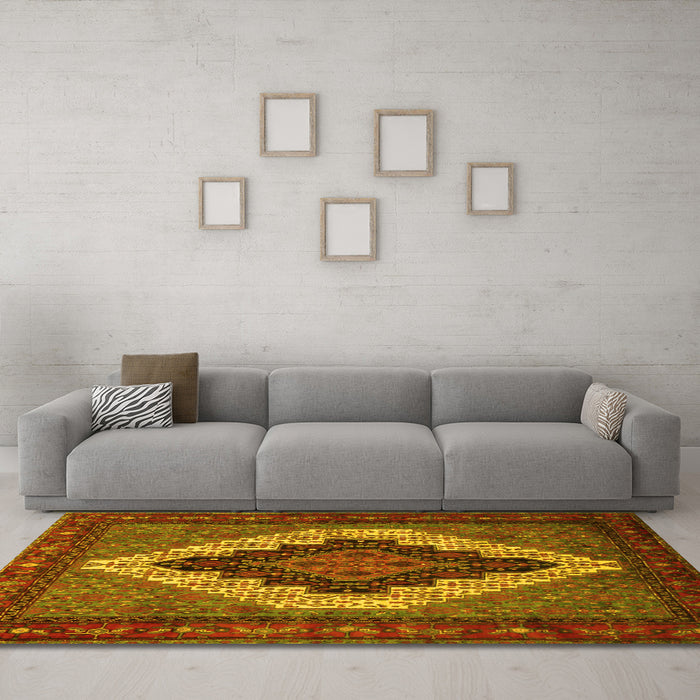 Machine Washable Persian Yellow Traditional Rug in a Living Room, wshtr2233yw