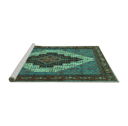 Sideview of Machine Washable Persian Turquoise Traditional Area Rugs, wshtr2233turq