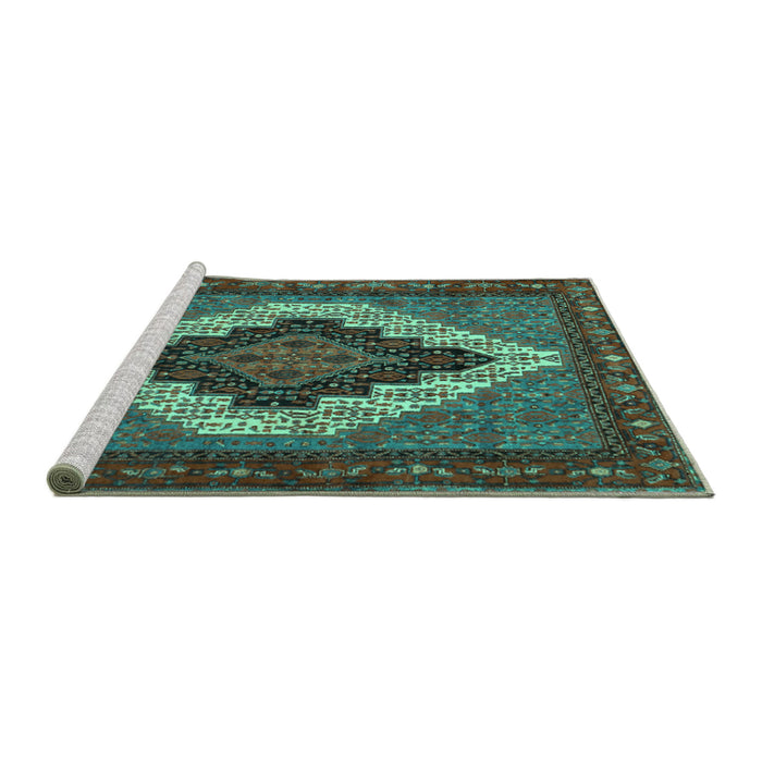 Sideview of Machine Washable Persian Turquoise Traditional Area Rugs, wshtr2233turq