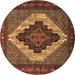 Round Machine Washable Persian Brown Traditional Rug, wshtr2233brn