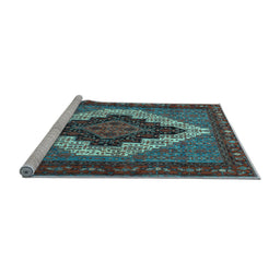 Sideview of Machine Washable Persian Light Blue Traditional Rug, wshtr2233lblu