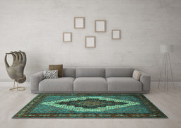 Machine Washable Persian Turquoise Traditional Area Rugs in a Living Room,, wshtr2233turq