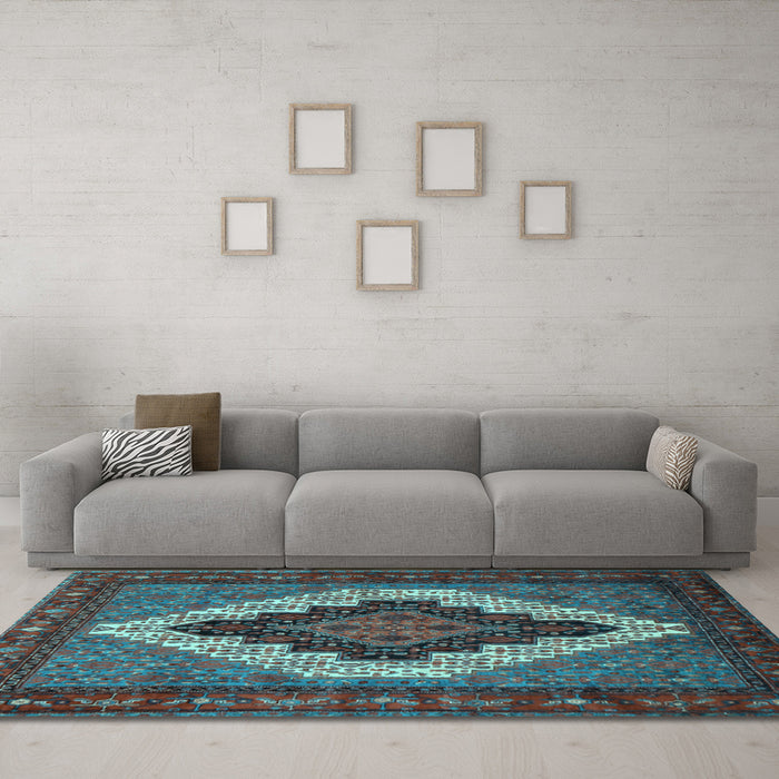 Machine Washable Persian Light Blue Traditional Rug in a Living Room, wshtr2233lblu