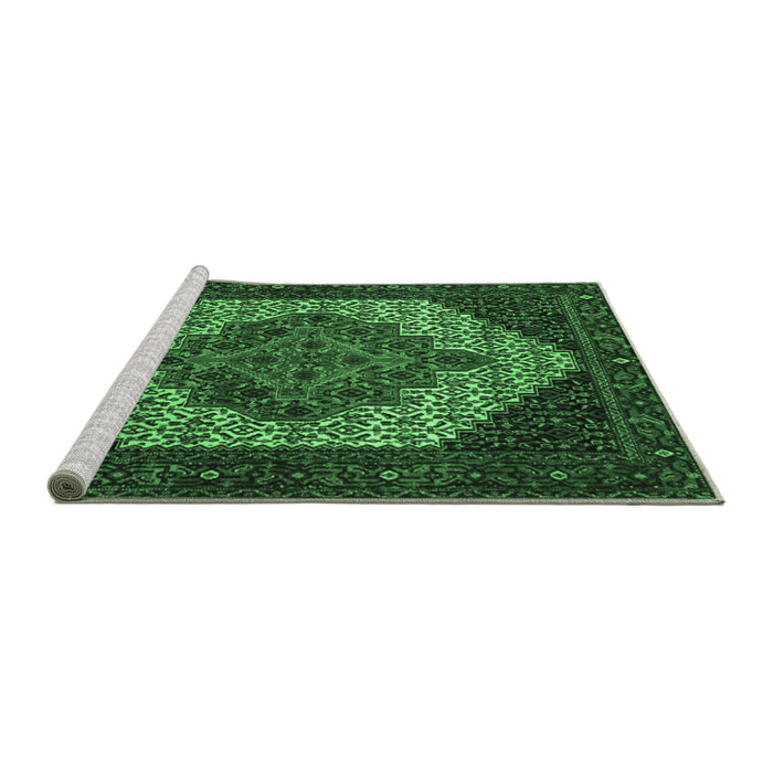 Sideview of Machine Washable Persian Emerald Green Traditional Area Rugs, wshtr2234emgrn