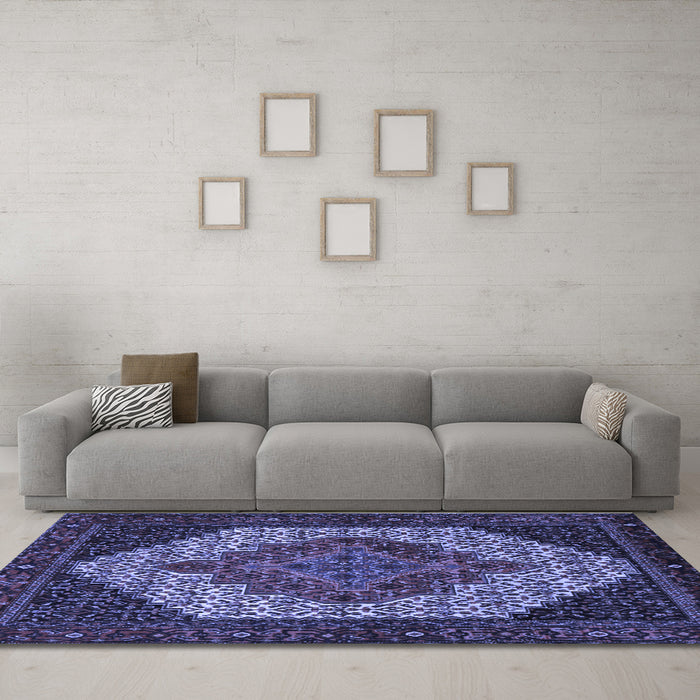 Machine Washable Persian Blue Traditional Rug in a Living Room, wshtr2234blu