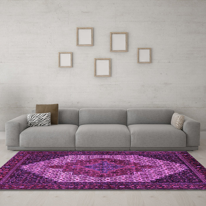 Machine Washable Persian Purple Traditional Area Rugs in a Living Room, wshtr2234pur