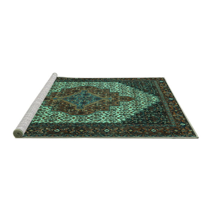 Sideview of Machine Washable Persian Turquoise Traditional Area Rugs, wshtr2234turq