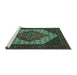 Sideview of Machine Washable Persian Turquoise Traditional Area Rugs, wshtr2234turq