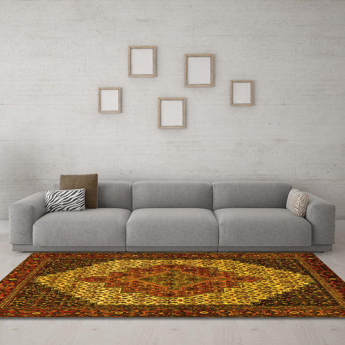 Machine Washable Persian Yellow Traditional Rug in a Living Room, wshtr2234yw