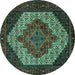 Round Machine Washable Persian Turquoise Traditional Area Rugs, wshtr2234turq