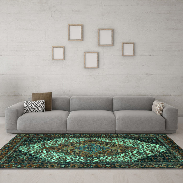 Machine Washable Persian Turquoise Traditional Area Rugs in a Living Room,, wshtr2234turq