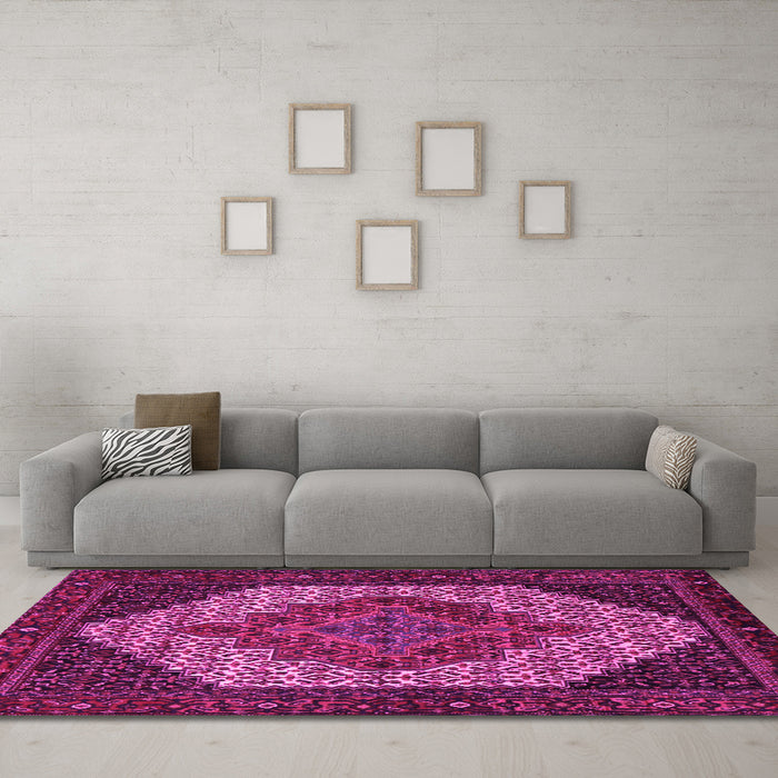 Machine Washable Persian Pink Traditional Rug in a Living Room, wshtr2234pnk