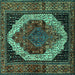 Square Machine Washable Persian Turquoise Traditional Area Rugs, wshtr2235turq