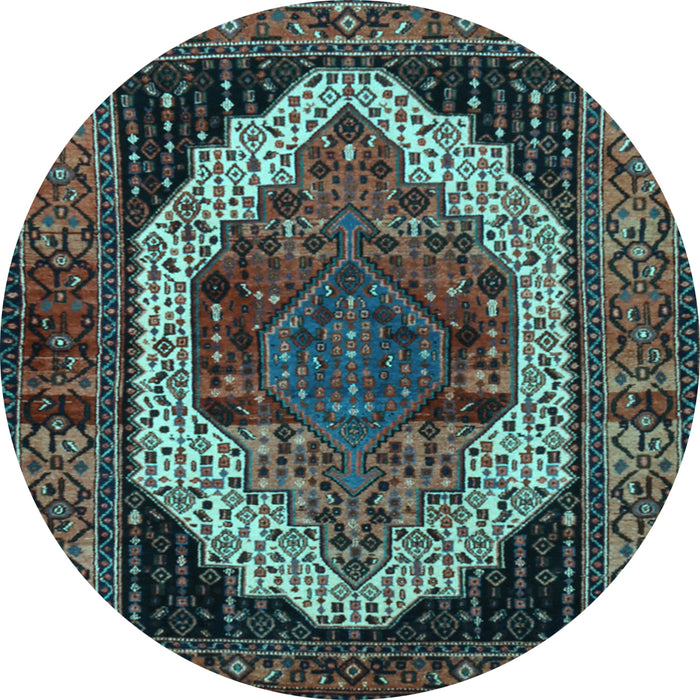 Round Machine Washable Persian Light Blue Traditional Rug, wshtr2235lblu