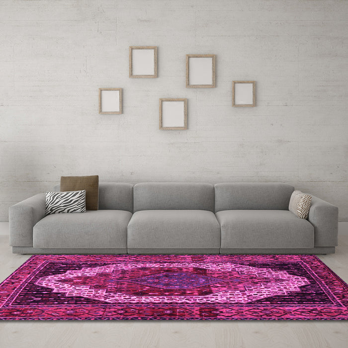 Machine Washable Persian Pink Traditional Rug in a Living Room, wshtr2235pnk