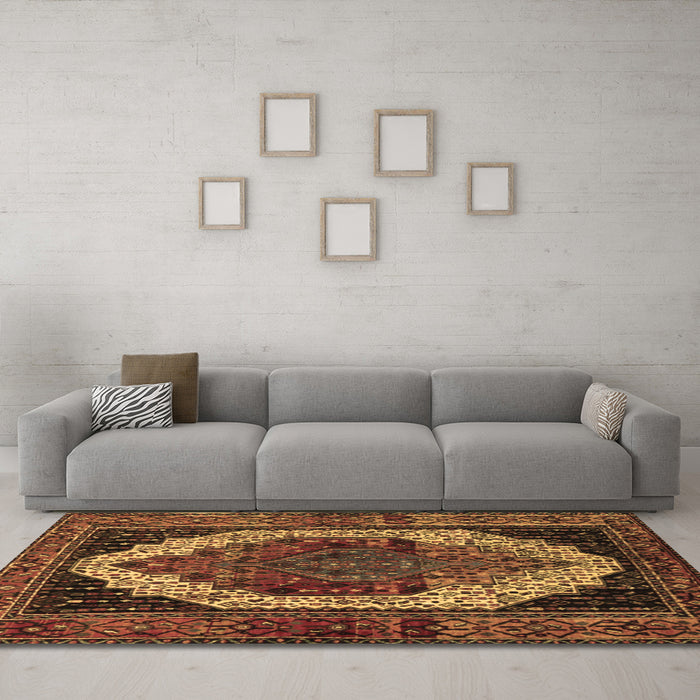 Machine Washable Persian Brown Traditional Rug in a Living Room,, wshtr2235brn