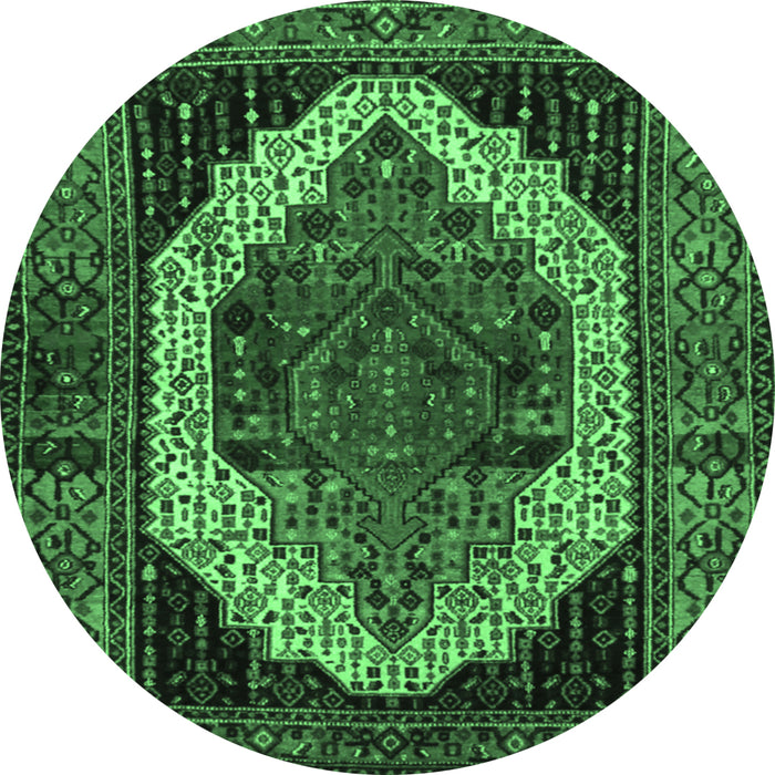 Round Machine Washable Persian Emerald Green Traditional Area Rugs, wshtr2235emgrn