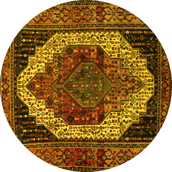 Round Machine Washable Persian Yellow Traditional Rug, wshtr2235yw