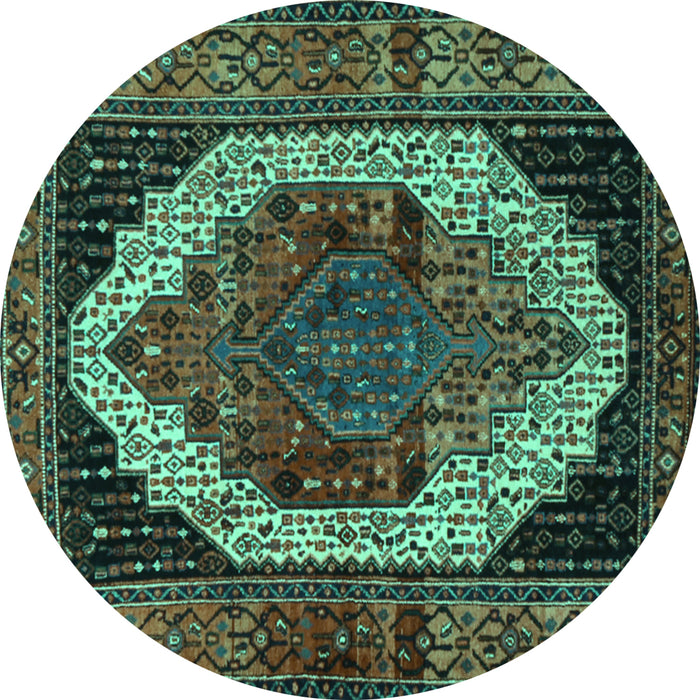 Round Persian Turquoise Traditional Rug, tr2235turq