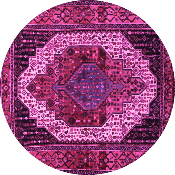 Round Machine Washable Persian Pink Traditional Rug, wshtr2235pnk