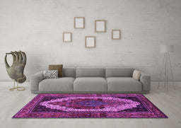 Machine Washable Persian Purple Traditional Area Rugs in a Living Room, wshtr2235pur