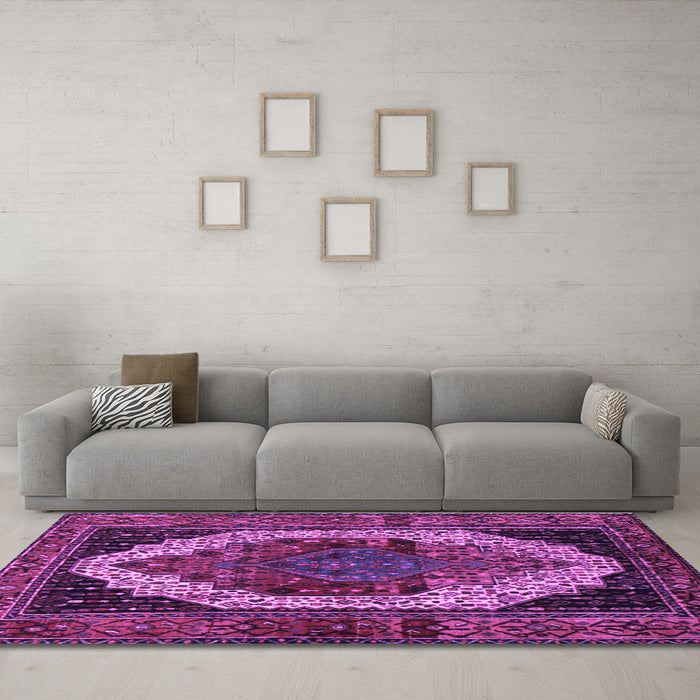 Machine Washable Persian Purple Traditional Area Rugs in a Living Room, wshtr2235pur