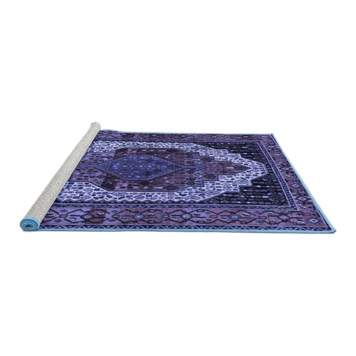 Sideview of Machine Washable Persian Blue Traditional Rug, wshtr2235blu