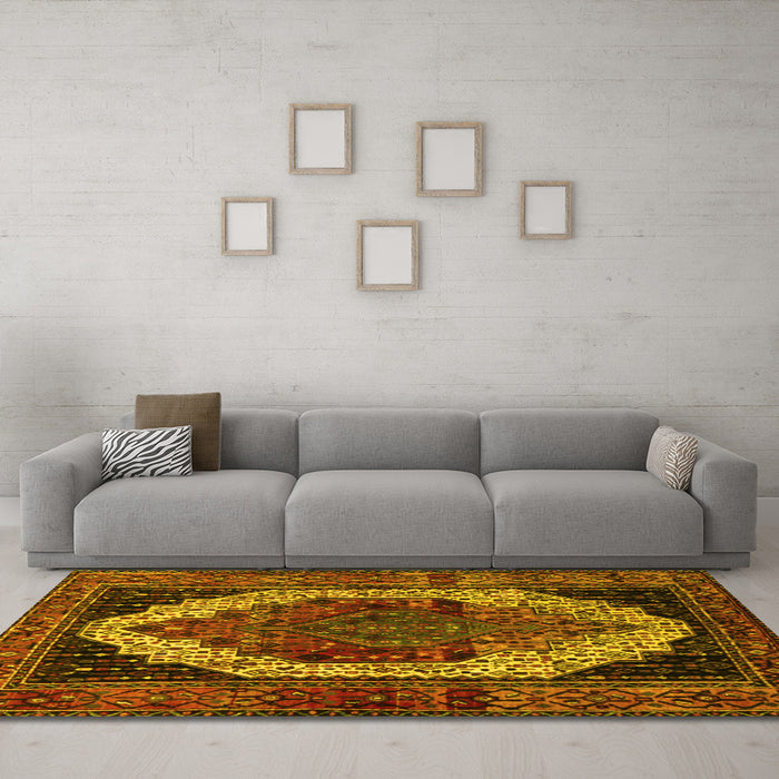 Machine Washable Persian Yellow Traditional Rug in a Living Room, wshtr2235yw