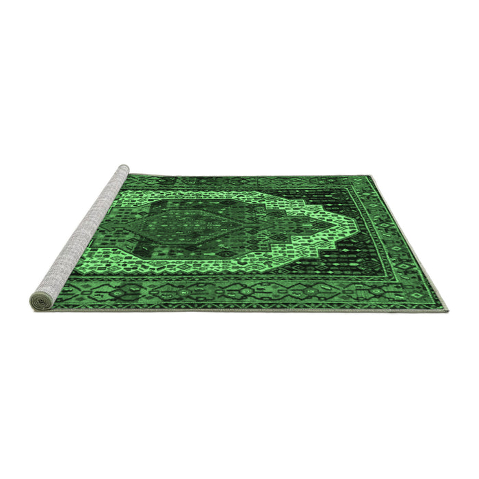 Sideview of Machine Washable Persian Emerald Green Traditional Area Rugs, wshtr2235emgrn