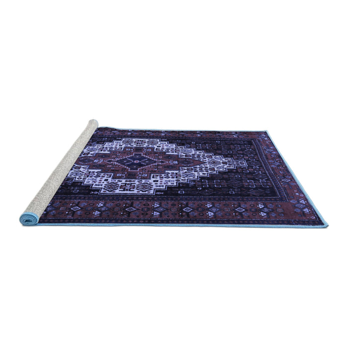 Sideview of Machine Washable Persian Blue Traditional Rug, wshtr2236blu