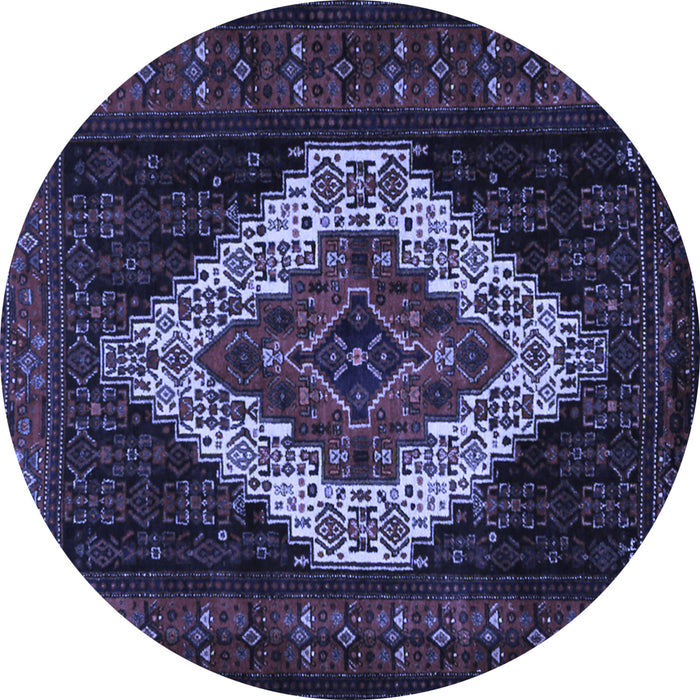 Round Machine Washable Persian Blue Traditional Rug, wshtr2236blu
