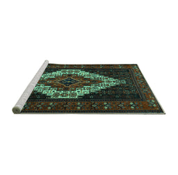 Sideview of Machine Washable Persian Turquoise Traditional Area Rugs, wshtr2236turq