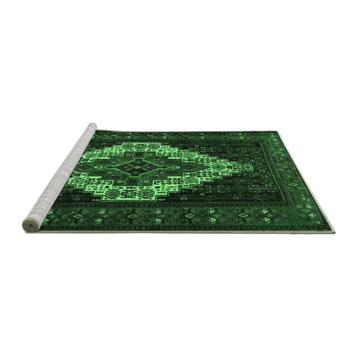 Sideview of Machine Washable Persian Emerald Green Traditional Area Rugs, wshtr2236emgrn