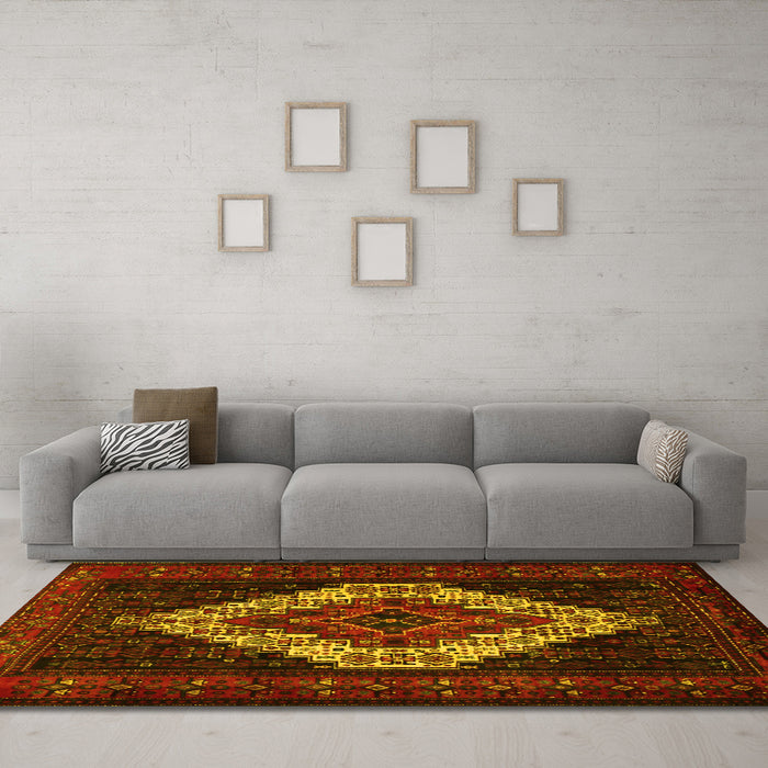 Machine Washable Persian Yellow Traditional Rug in a Living Room, wshtr2236yw