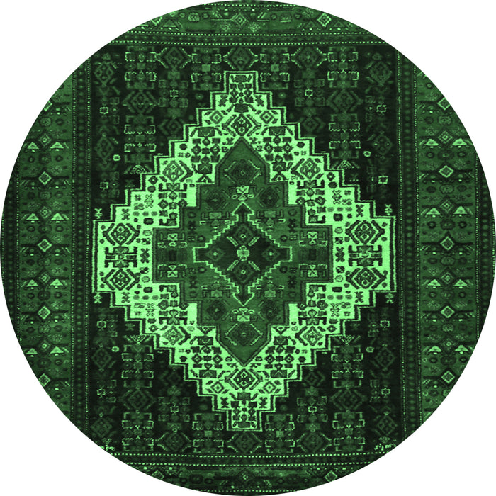 Round Machine Washable Persian Emerald Green Traditional Area Rugs, wshtr2236emgrn
