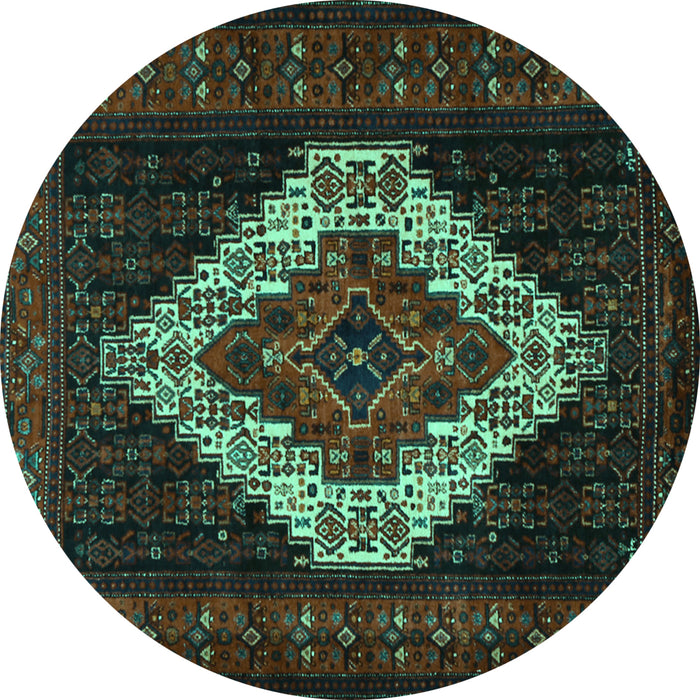 Round Machine Washable Persian Turquoise Traditional Area Rugs, wshtr2236turq