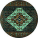 Round Machine Washable Persian Turquoise Traditional Area Rugs, wshtr2236turq