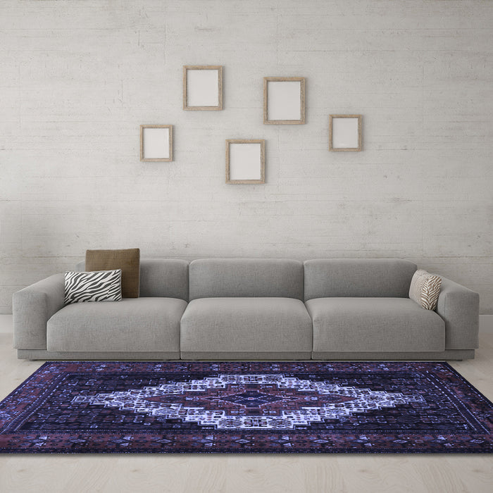 Machine Washable Persian Blue Traditional Rug in a Living Room, wshtr2236blu