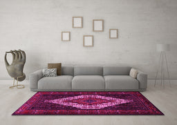 Machine Washable Persian Pink Traditional Rug in a Living Room, wshtr2236pnk
