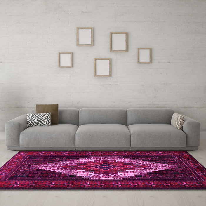 Machine Washable Persian Pink Traditional Rug in a Living Room, wshtr2236pnk