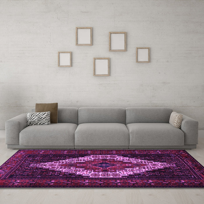 Machine Washable Persian Purple Traditional Area Rugs in a Living Room, wshtr2236pur