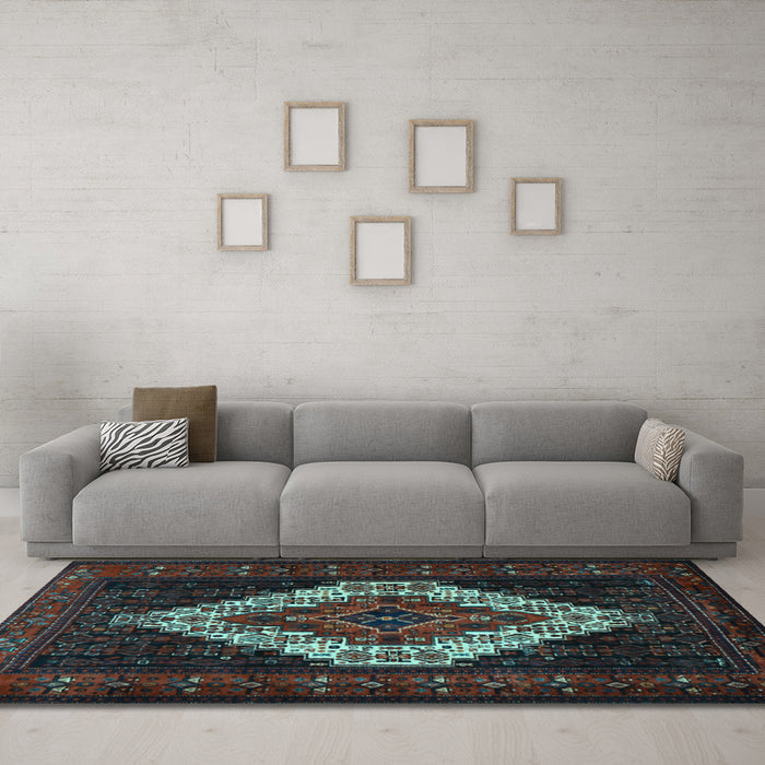 Machine Washable Persian Light Blue Traditional Rug in a Living Room, wshtr2236lblu