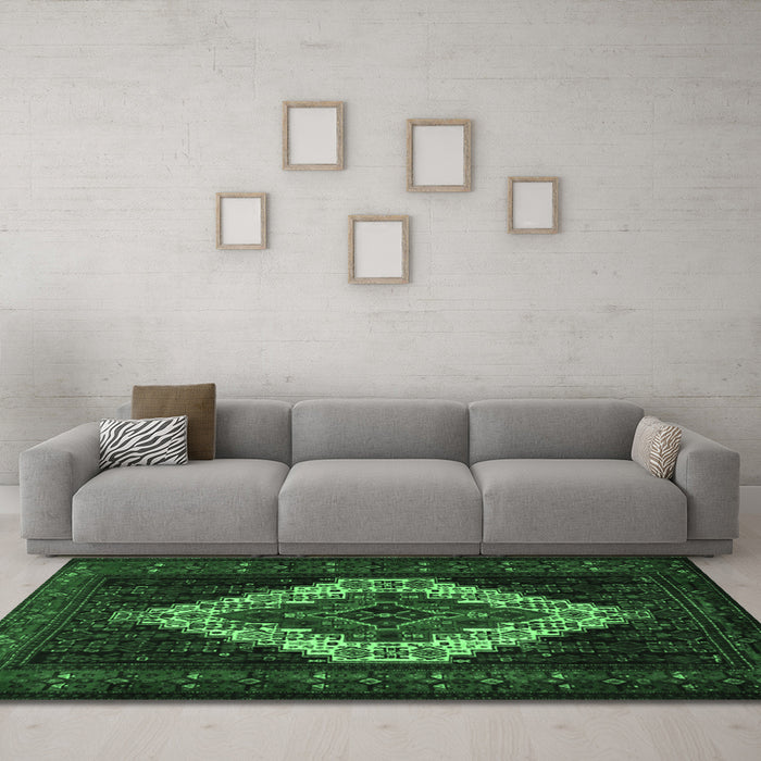 Machine Washable Persian Emerald Green Traditional Area Rugs in a Living Room,, wshtr2236emgrn