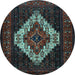 Round Machine Washable Persian Light Blue Traditional Rug, wshtr2236lblu