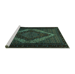 Sideview of Machine Washable Persian Turquoise Traditional Area Rugs, wshtr2237turq