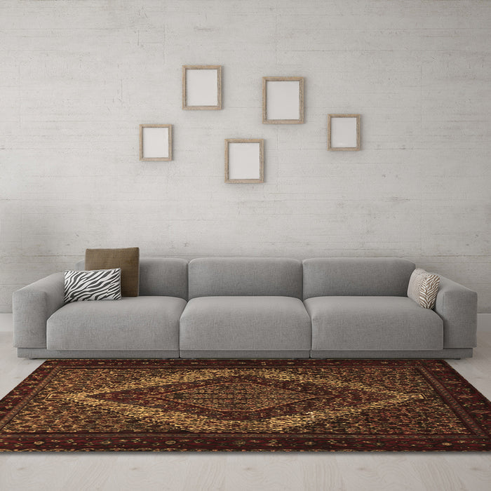 Machine Washable Persian Brown Traditional Rug in a Living Room,, wshtr2237brn